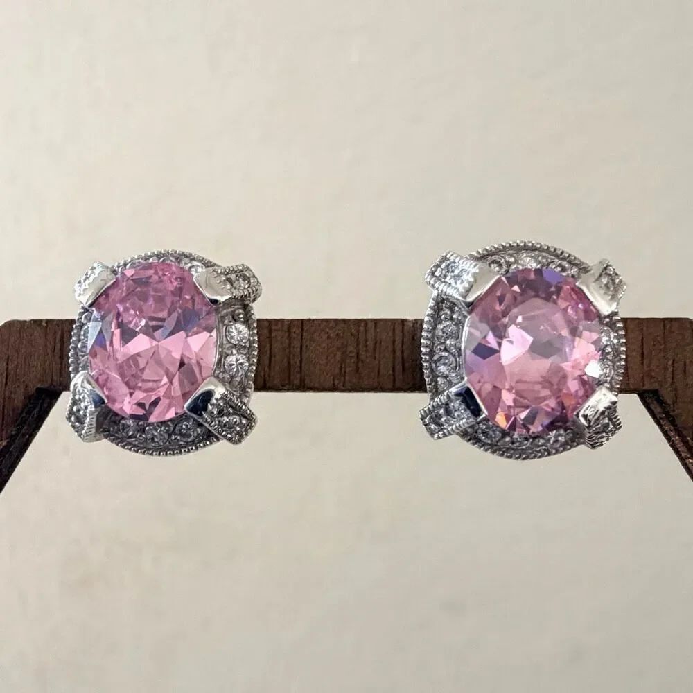 Sterling Silver Pink CZ Statement Earrings RP Mark